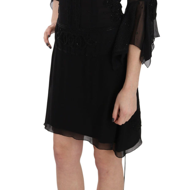 Elegant Black Sequined Silk Mini Dress