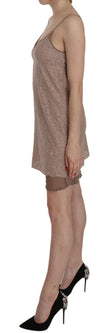 Beige A-Line Spaghetti Strap Mini Dress