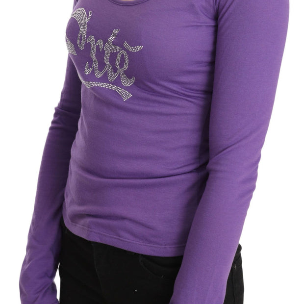 Elegant Purple Crystal Embellished Long Sleeve Top