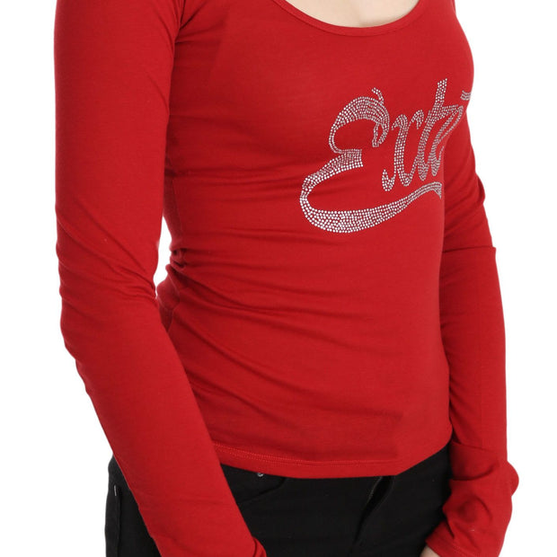 Red Crystal Embellished Long Sleeve Top