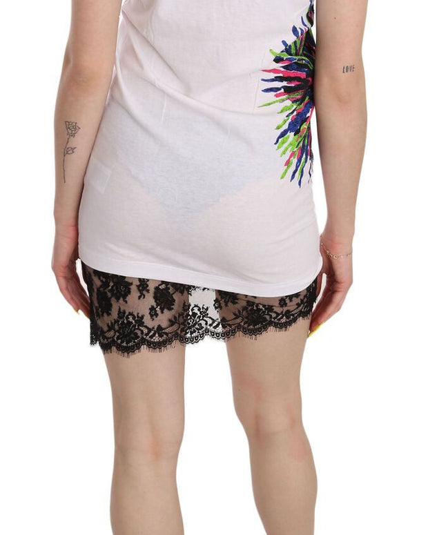 White Printed Crew Neck Sleeveless Bodycon Mini Dress
