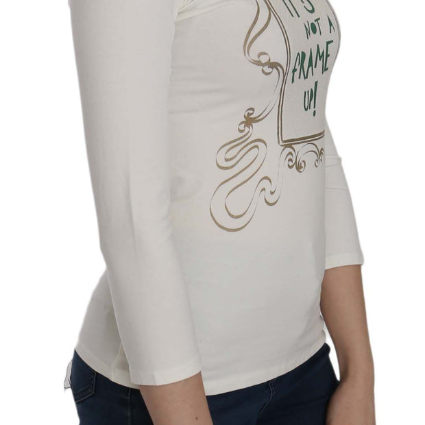 Chic White Printed Turtle Neck Blouse