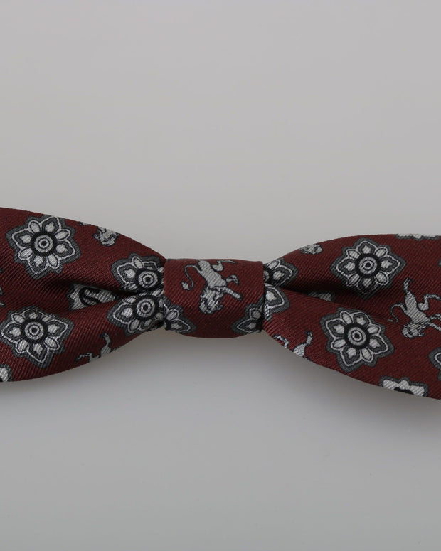 Men Bordeaux Maroon Lion Silk Adjustable Neck Bow Tie