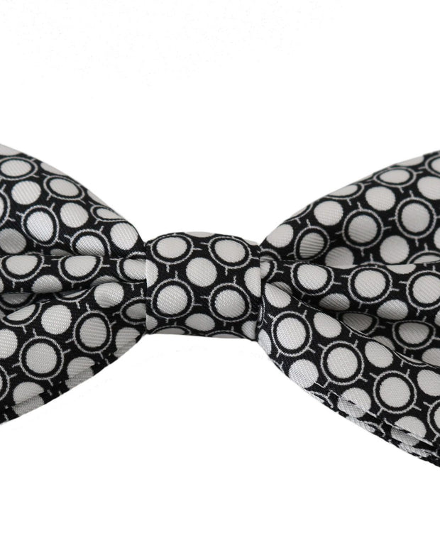Men Black White Circles Adjustable Neck Papillon Bow Tie