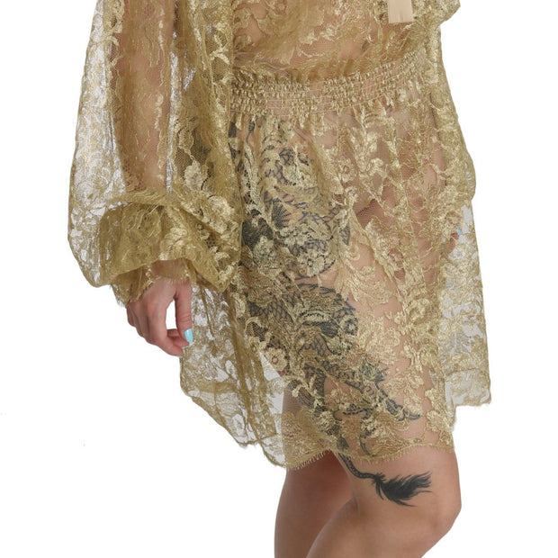 Elegant Gold Lace A-Line Knee Length Dress