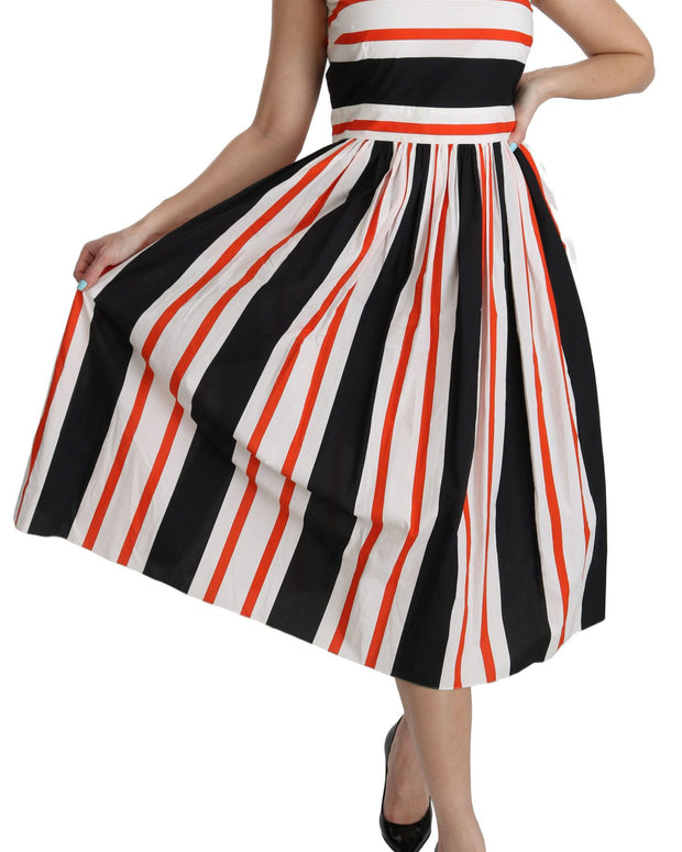 Multicolor Stripes A-Line Pleated Midi Dress