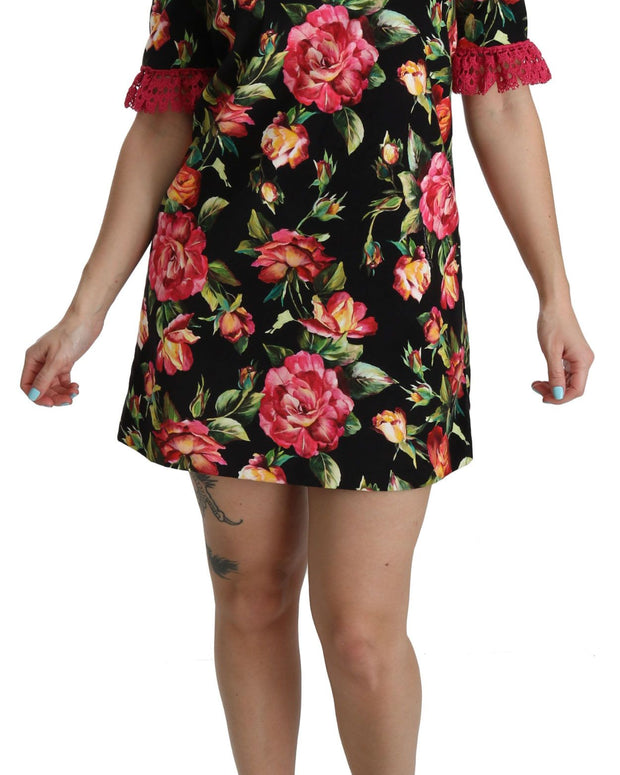 Floral Pink Lace A-Line Shift Mini Dress