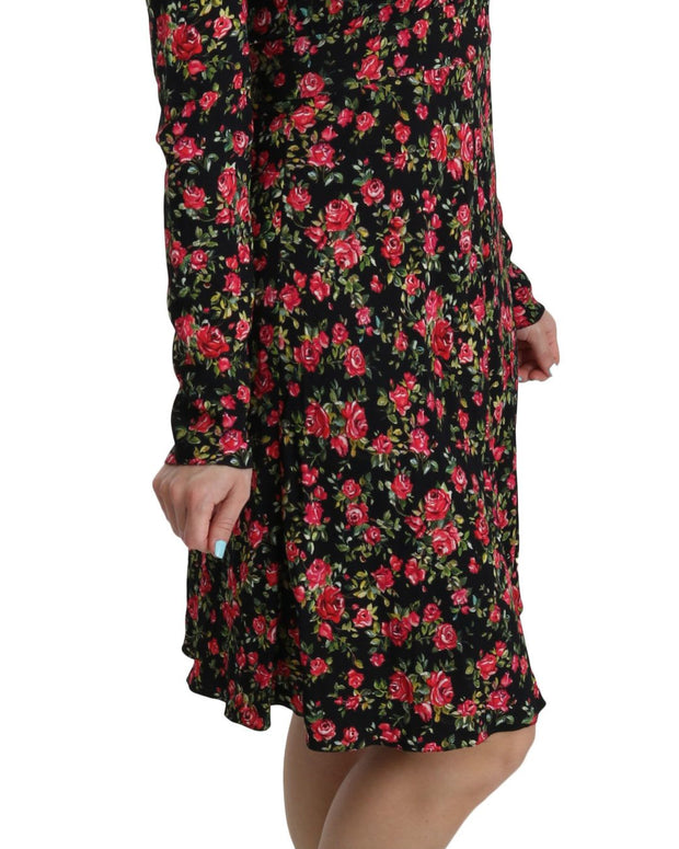 Black Floral Longsleeve Knee Length Dress