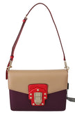 Purple Beige Red Leather Crossbody Purse Bag