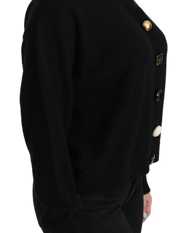 Black Button Embellished Cardigan Sweater