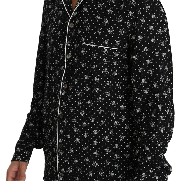 Elegant Silk Pajama Shirt with Skull Print