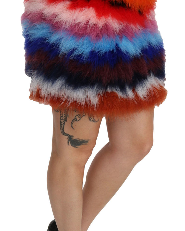 Red Blue High Waist Mini Feather Skirt