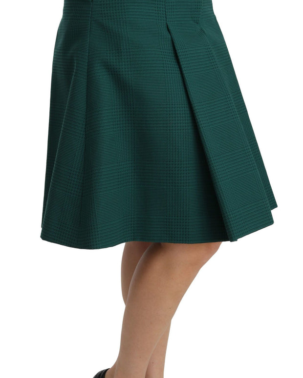 Green Pleated A-line High Waist Cotton  Skirt