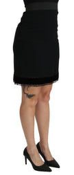 Black A-line High Waist Mini Viscose Skirt