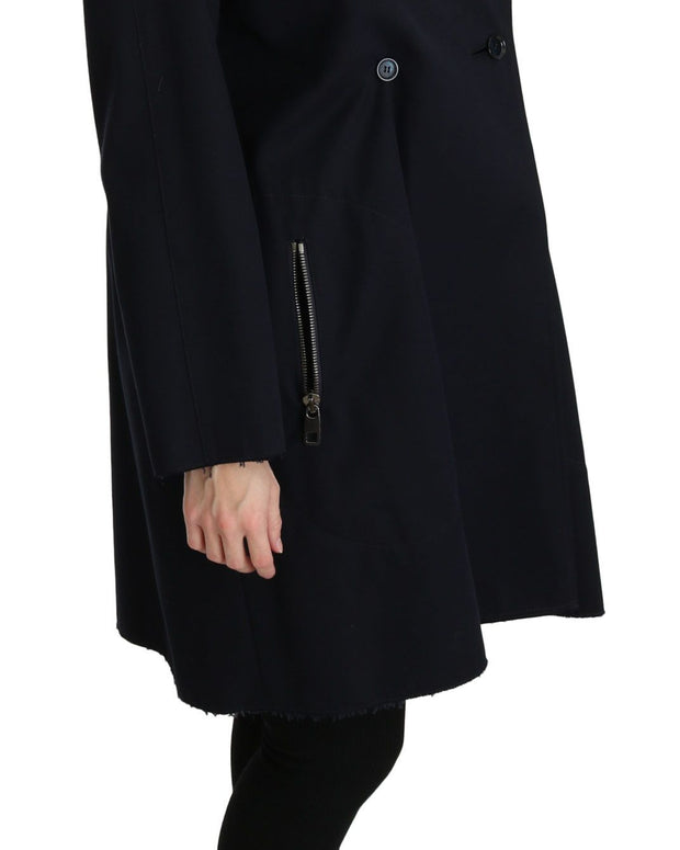 Coat Blue Cotton Women Trench Jacket