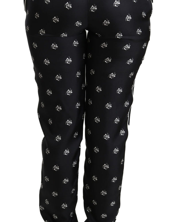 Black Printed Mid Waist Skinny Silk Pants