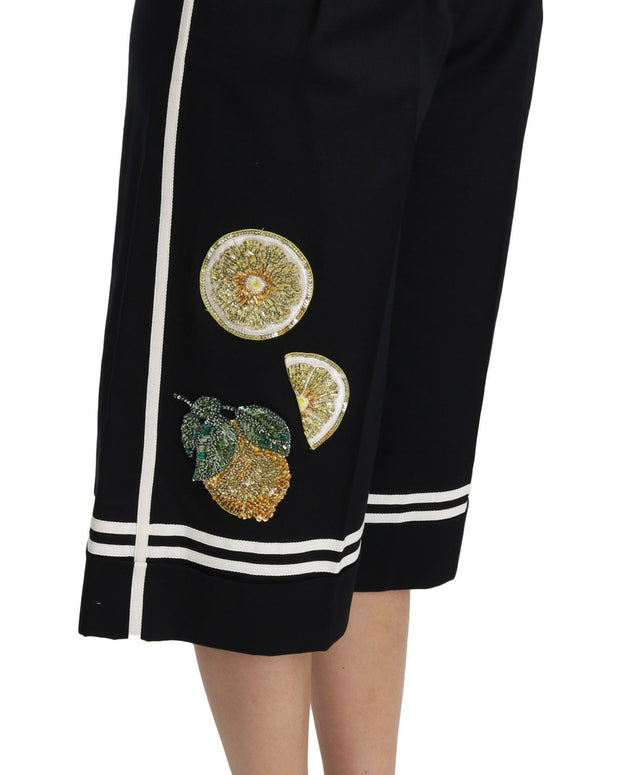 Black Lemon Embellished Palazzo Cropped Pants