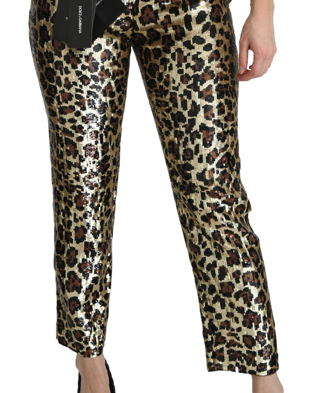 Brown Leopard Sequined High Waist Pants