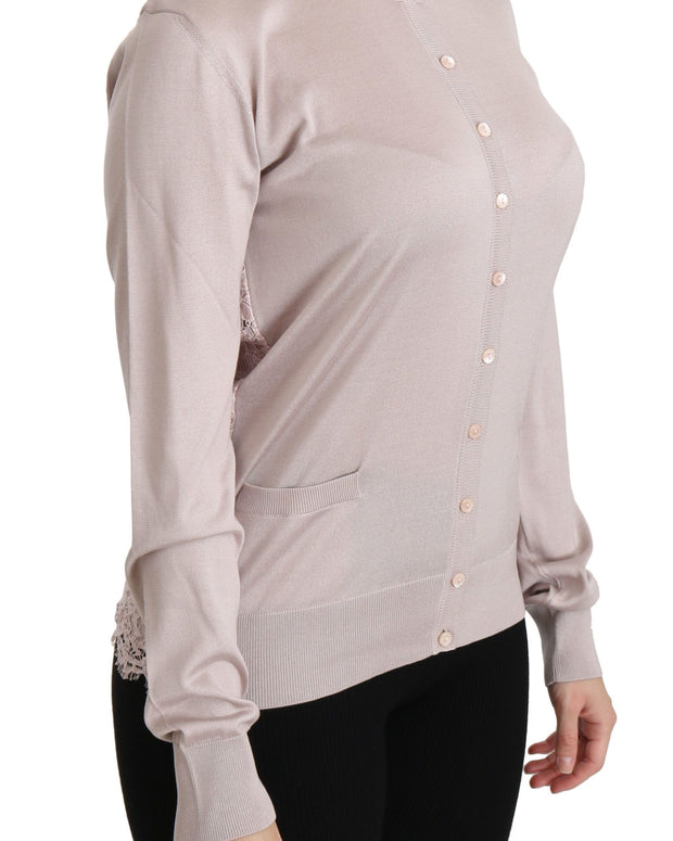 Silk Pink Long Sleeve Lace Top Sweater