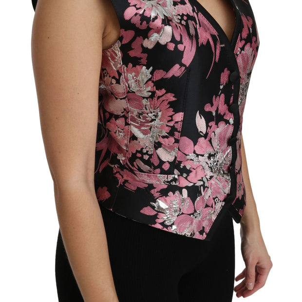 Elegant Floral Brocade Plunging Vest Top