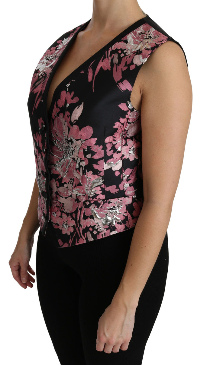 Elegant Floral Brocade Plunging Vest Top