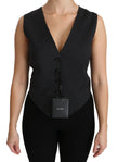 Chic Black Dotted Wool Blend Sleeveless Vest