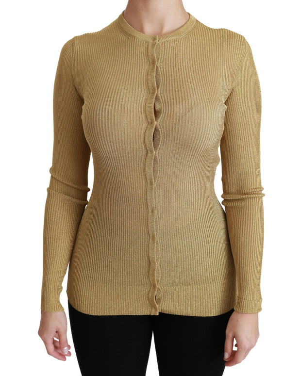 Gold Long Sleeve Cardigan Viscose Sweater