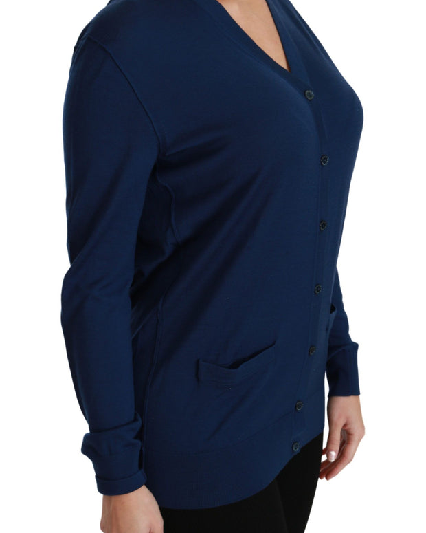Blue Button Cardigan Virgin Wool Sweater