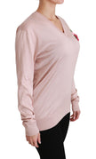 Pink Floral Embellished Pullover Silk Sweater
