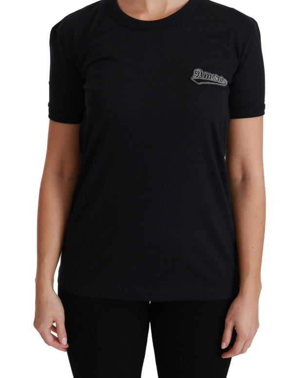 Blue Amore Patch Crewneck Cotton Top T-shirt
