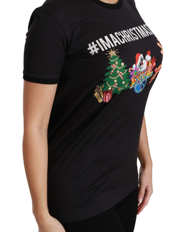 Black #ImAChristmasTree Crewneck Top T-shirt