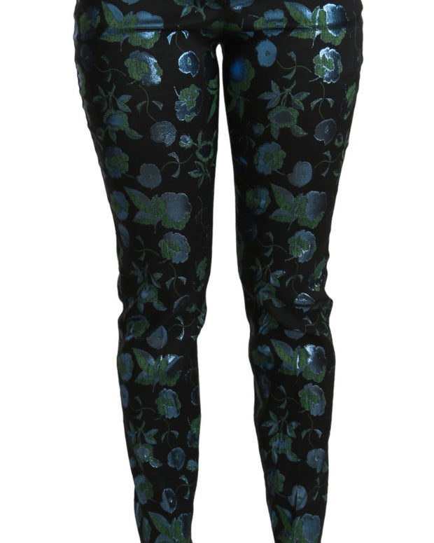 Blue Green Floral Metallic Slim Pants