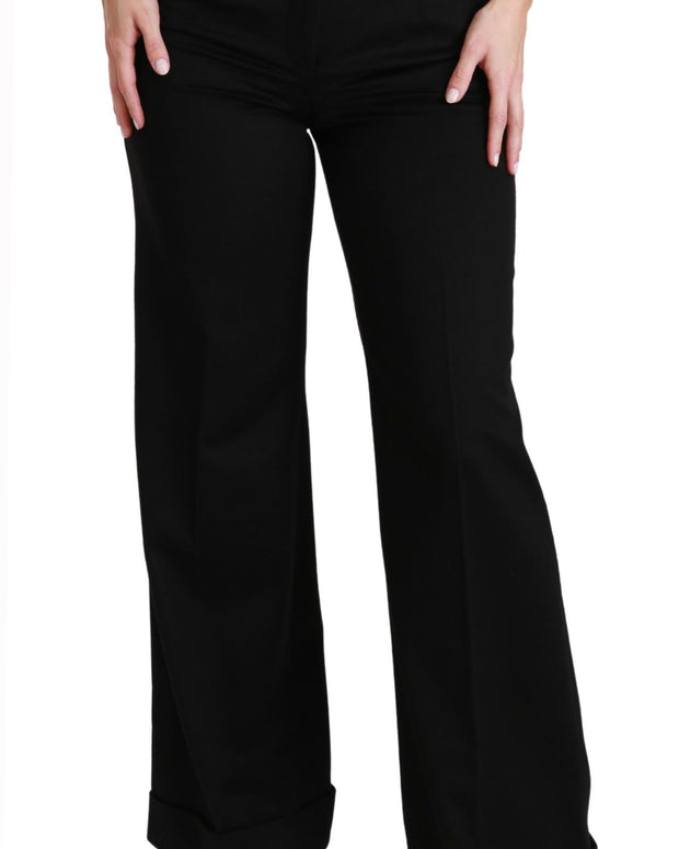Black Wide Leg Flared Trouser Cashmere Pants