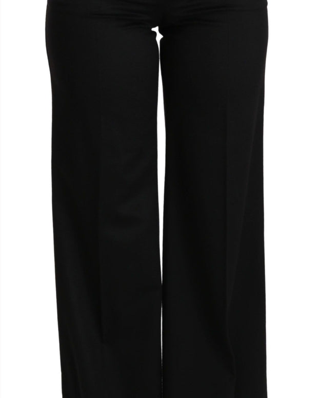 Black Wide Leg Flared Trouser Cashmere Pants