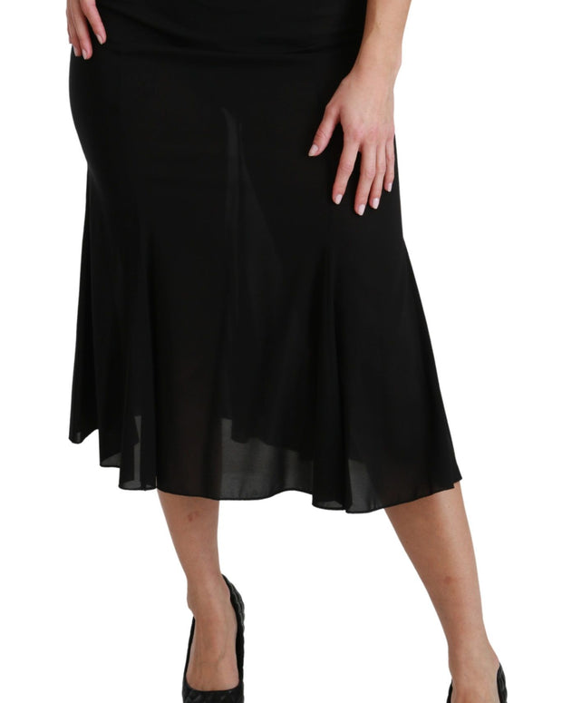 Black High Waist Mermaid Midi Silk Skirt