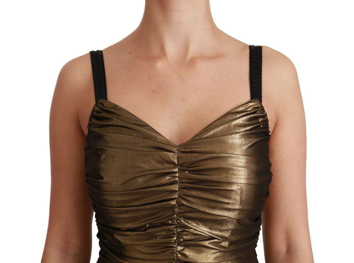 Gold Stretch Lame Ruched Dress