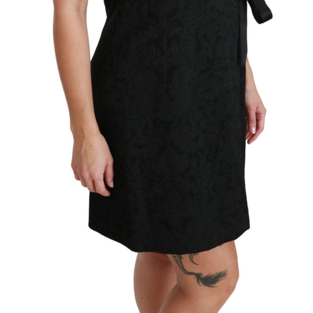 Elegant Black Jacquard Sheath Dress