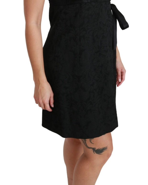 Black Stretch Satin Jacquard Mini Dress
