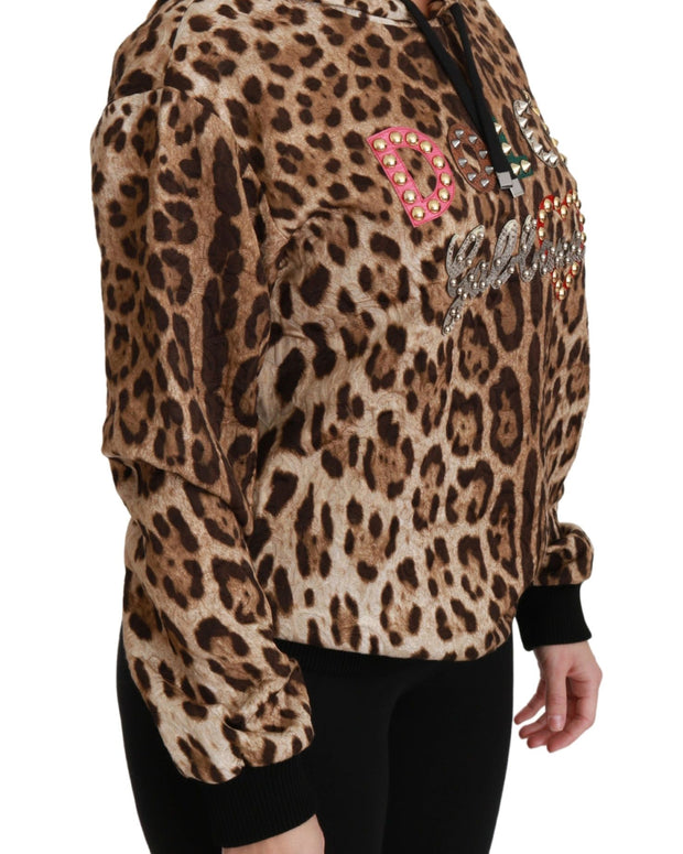 Brown Hooded Studded Ayers Leopard Sweater
