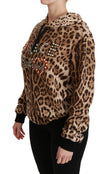 Brown Hooded Studded Ayers Leopard Sweater