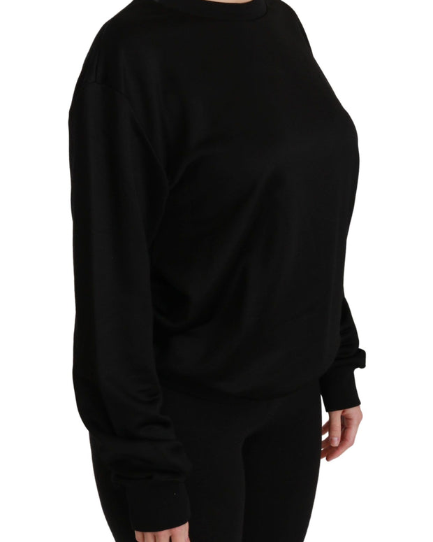 Black Cotton Crewneck Pullover Sweater