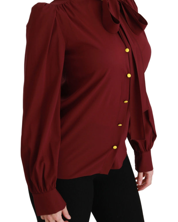 Maroon Long Sleeve Shirt Blouse Silk Top