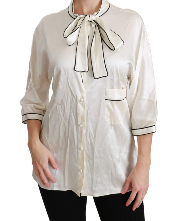 Beige 3/4 Sleeve Shirt Blouse Silk Top