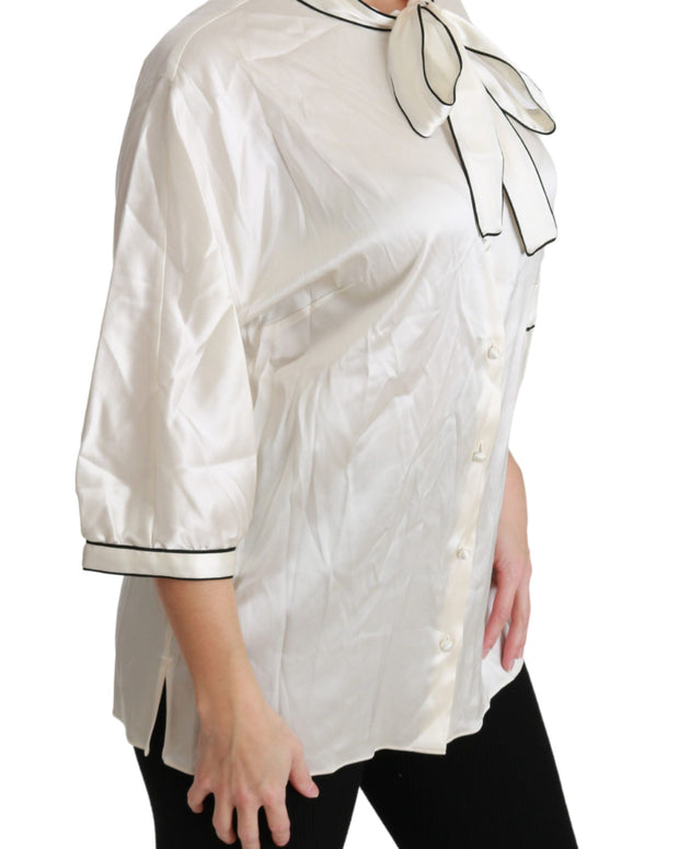 Beige 3/4 Sleeve Shirt Blouse Silk Top