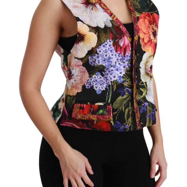 Multicolor Brocade Floral Sleeveless Vest