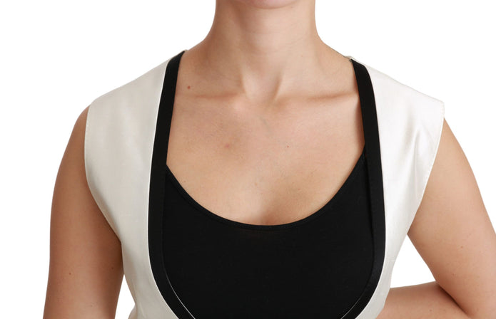 Elegant Silk Sleeveless Vest in Black & White