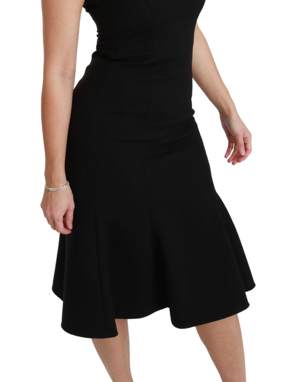 Black Fit Flare Wool Stretch Sheath Dress