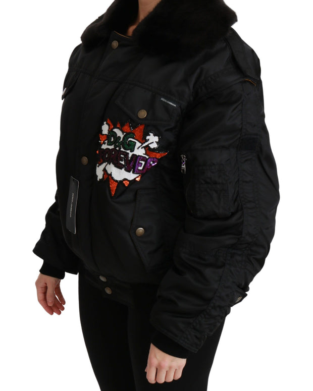Black Queen Crown Sequined Bomber Jacket