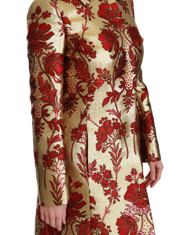 Red Gold Floral Brocade Cape Coat Jacket