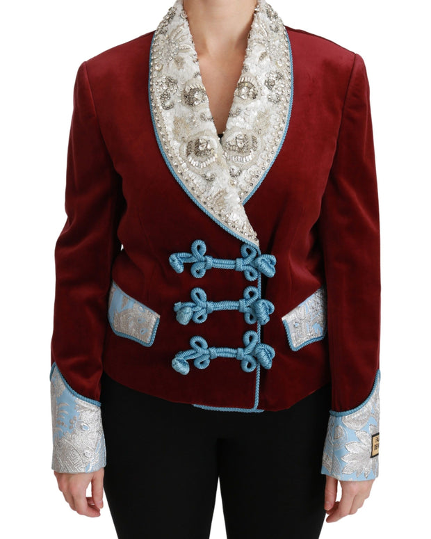 Red Velvet Baroque Crystal Blazer Jacket